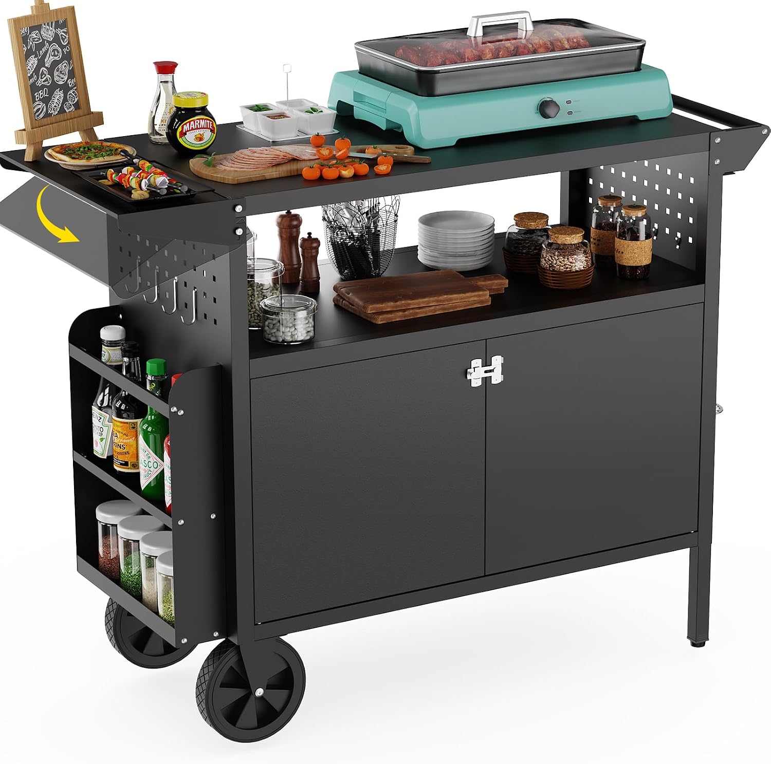 Kitchen Appliances Organizer - Outdoor Grill Cart Table With Storage
