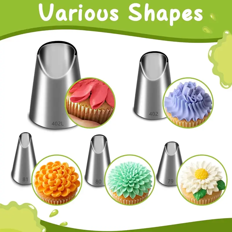 Kitchen Appliances Garage - 5PCS Stainless Steel Piping Nozzles Set,Chrysanthemum