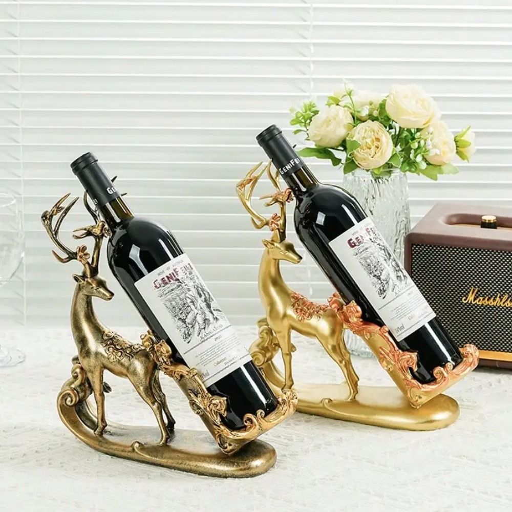 Kitchen Appliances Shelves - Reindeer Wine Bottle Holder Modern Resin