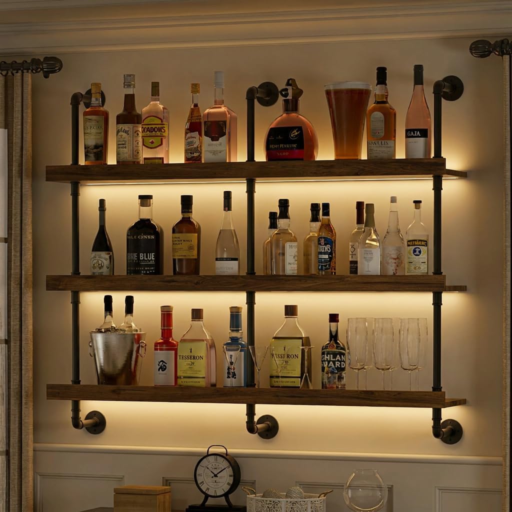 Kitchen Appliances Shelves - Wall Mounted Wine Rack With LED