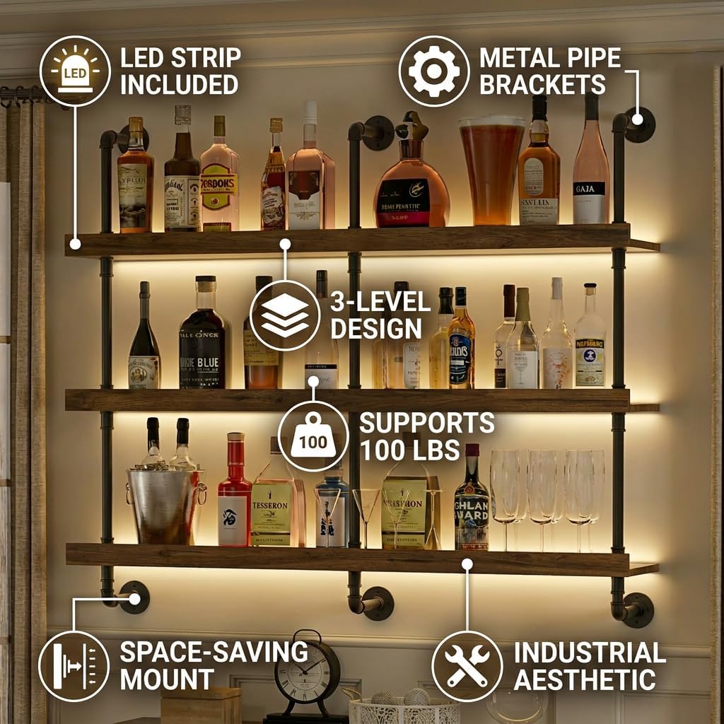 Wall Mounted Wine Rack With LE - Kitchen Appliances Shelves 评论和价格